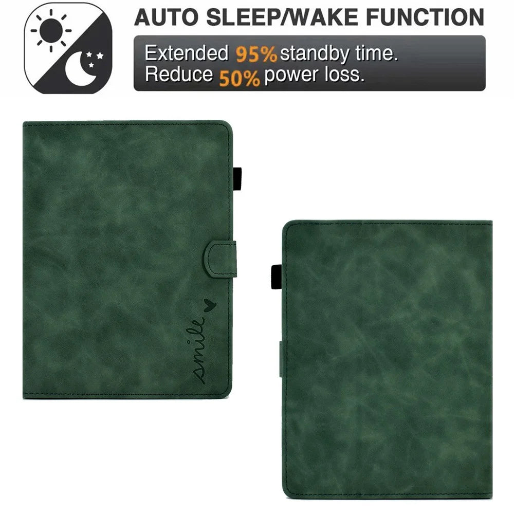 Pattern Imprinted Case for 8-inch Tablet, Card Slot Design PU Leather Folio Stand Cover with Pen Holder, Support Auto Sleep / Wake - Green - 2