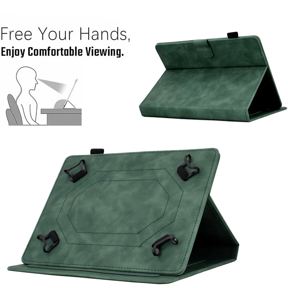 Pattern Imprinted Case for 8-inch Tablet, Card Slot Design PU Leather Folio Stand Cover with Pen Holder, Support Auto Sleep / Wake - Green - 3