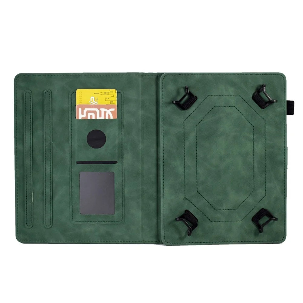 Pattern Imprinted Case for 8-inch Tablet, Card Slot Design PU Leather Folio Stand Cover with Pen Holder, Support Auto Sleep / Wake - Green - 6