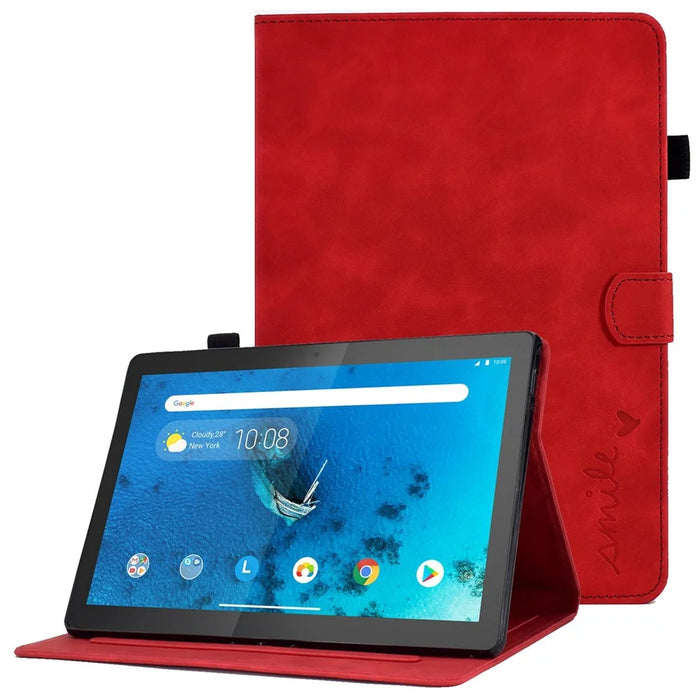 Smart Tablet Leather Case for Lenovo Tab M10 TB-X605F, Anti-scratch Imprinted Pattern Auto Sleep / Wake Up Cover with Card Slots - Red - 1