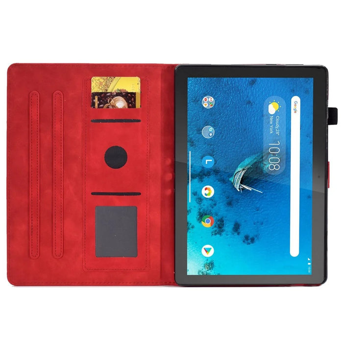 Smart Tablet Leather Case for Lenovo Tab M10 TB-X605F, Anti-scratch Imprinted Pattern Auto Sleep / Wake Up Cover with Card Slots - Red - 2
