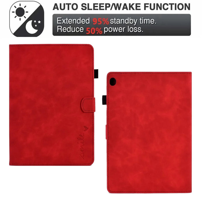 Smart Tablet Leather Case for Lenovo Tab M10 TB-X605F, Anti-scratch Imprinted Pattern Auto Sleep / Wake Up Cover with Card Slots - Red - 5