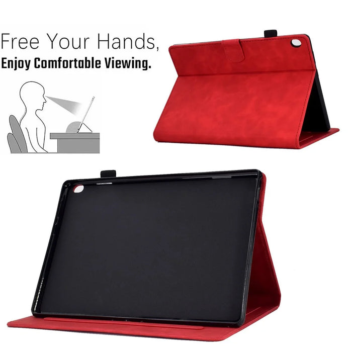 Smart Tablet Leather Case for Lenovo Tab M10 TB-X605F, Anti-scratch Imprinted Pattern Auto Sleep / Wake Up Cover with Card Slots - Red - 6