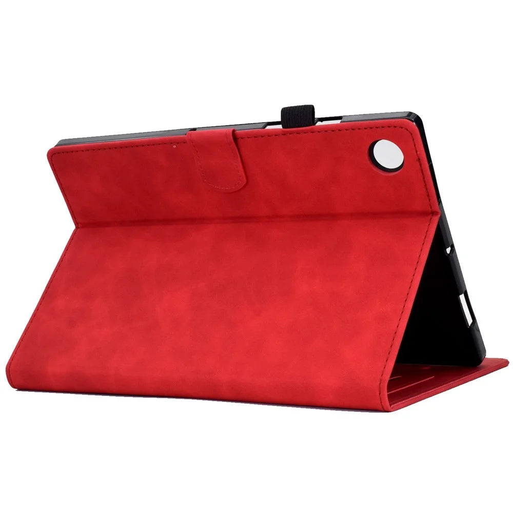 For Lenovo Tab M10 Plus Auto Sleep / Wake Up Smart Tablet Protection Cover Stand Built-in Card Slots Imprinted Pattern Leather Case - Red - 4