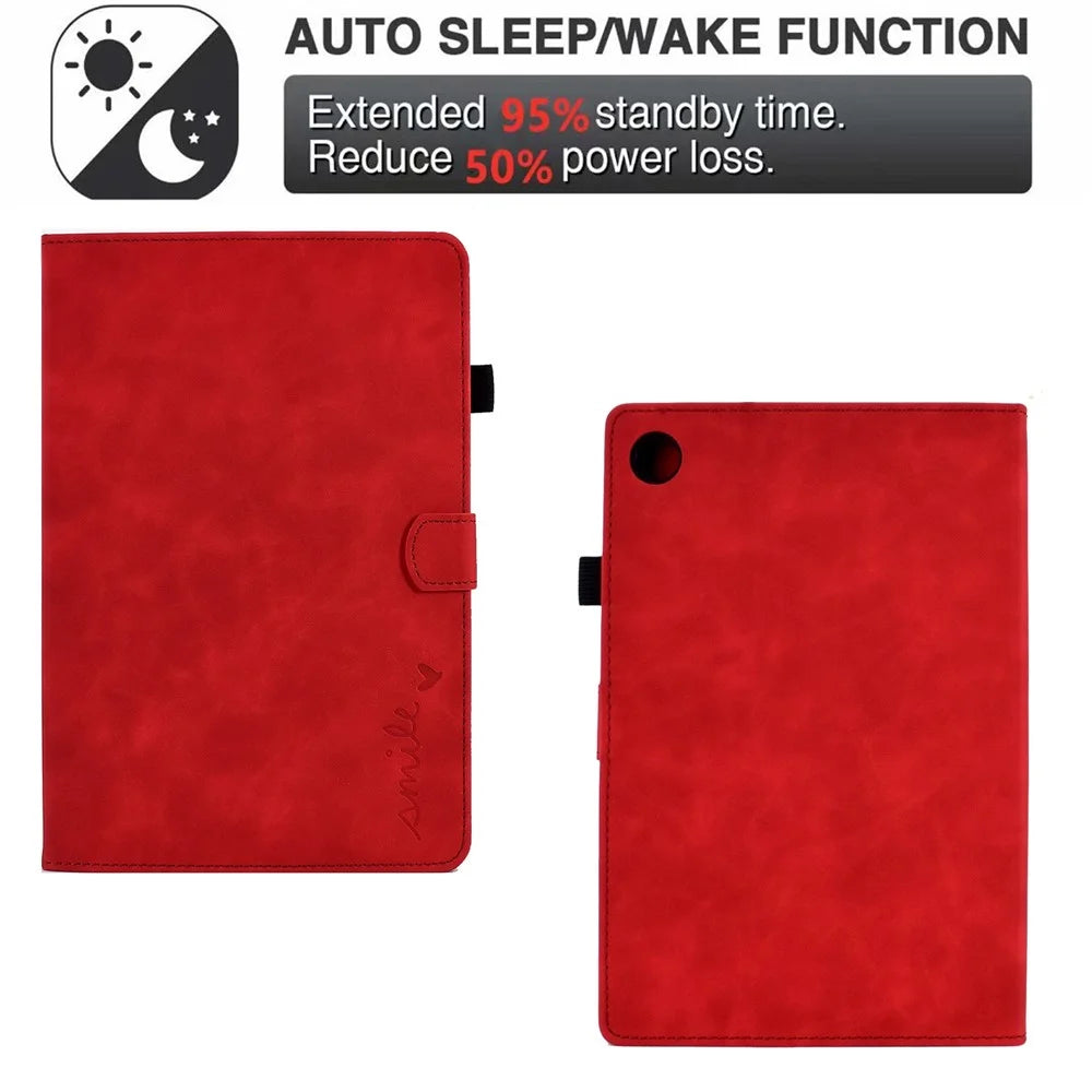 For Lenovo Tab M10 Plus Auto Sleep / Wake Up Smart Tablet Protection Cover Stand Built-in Card Slots Imprinted Pattern Leather Case - Red - 5
