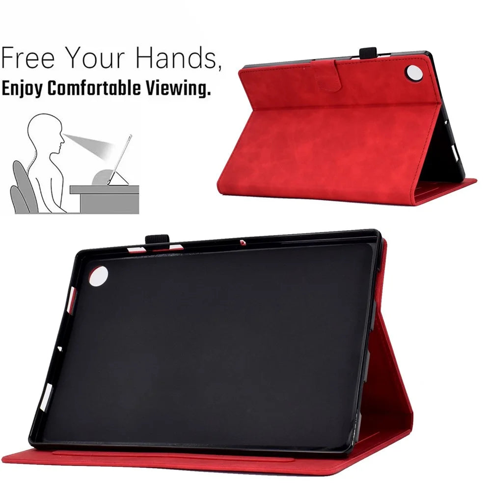 For Lenovo Tab M10 Plus Auto Sleep / Wake Up Smart Tablet Protection Cover Stand Built-in Card Slots Imprinted Pattern Leather Case - Red - 6