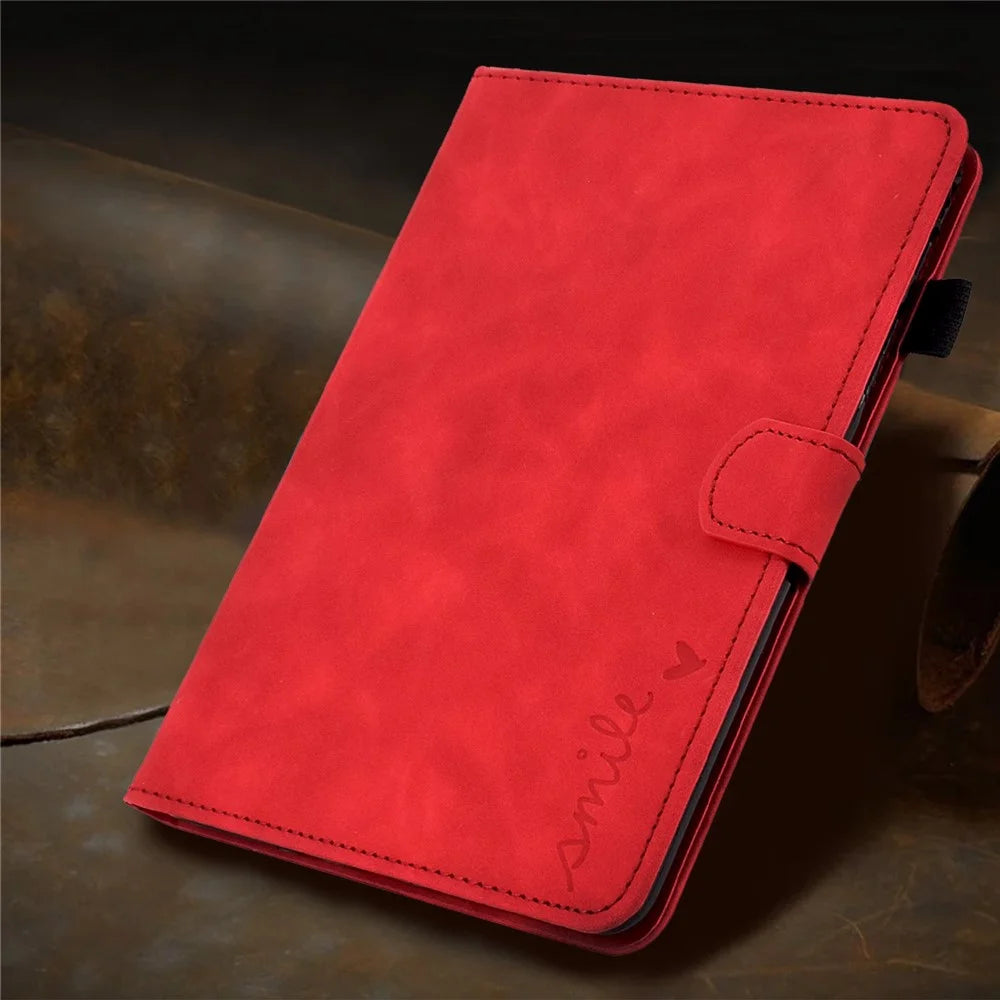For Lenovo Tab M10 Plus Auto Sleep / Wake Up Smart Tablet Protection Cover Stand Built-in Card Slots Imprinted Pattern Leather Case - Red - 7