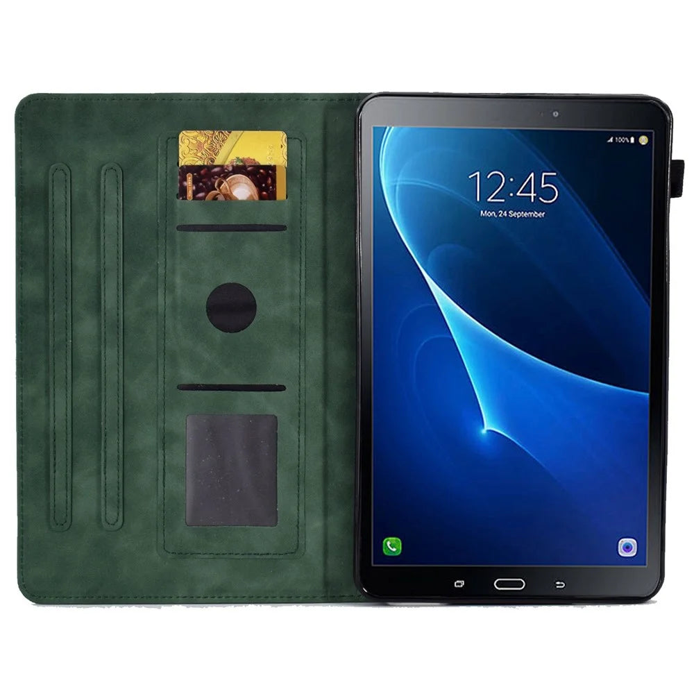 For Samsung Galaxy Tab A 10.1 (2016) T580 Smart Tablet Case Imprinted Pattern Leather Dustproof Solid Color Stand Cover with Card Slots - Green - 2
