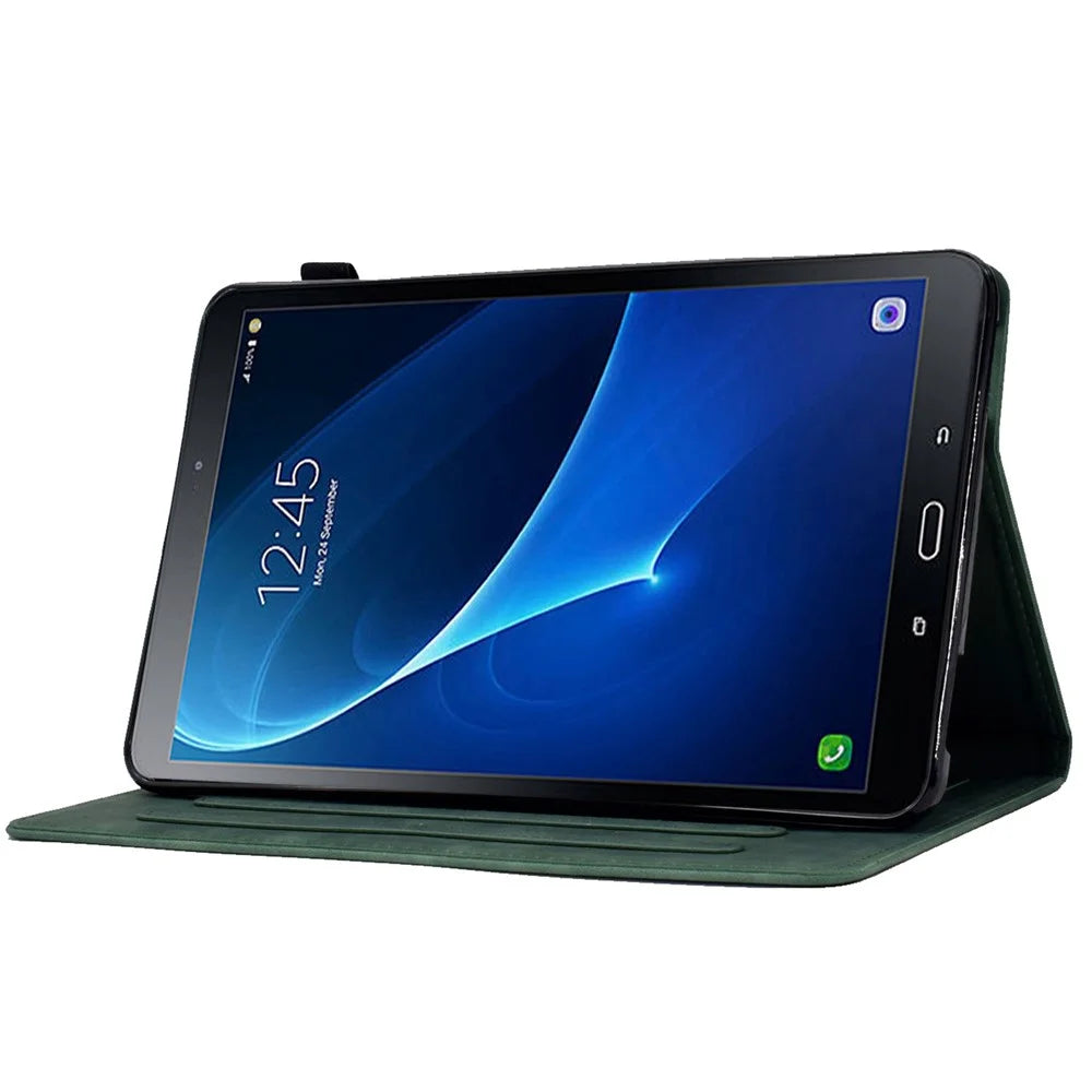 For Samsung Galaxy Tab A 10.1 (2016) T580 Smart Tablet Case Imprinted Pattern Leather Dustproof Solid Color Stand Cover with Card Slots - Green - 3