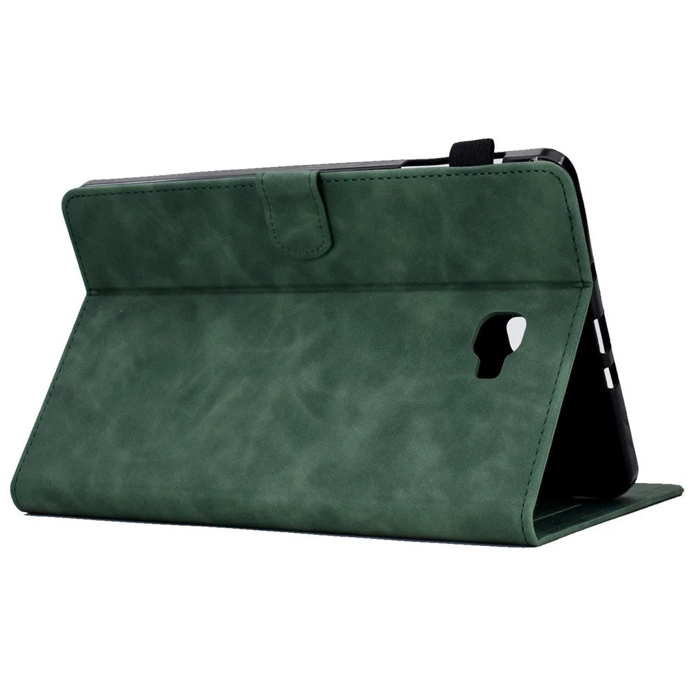 For Samsung Galaxy Tab A 10.1 (2016) T580 Smart Tablet Case Imprinted Pattern Leather Dustproof Solid Color Stand Cover with Card Slots - Green - 4