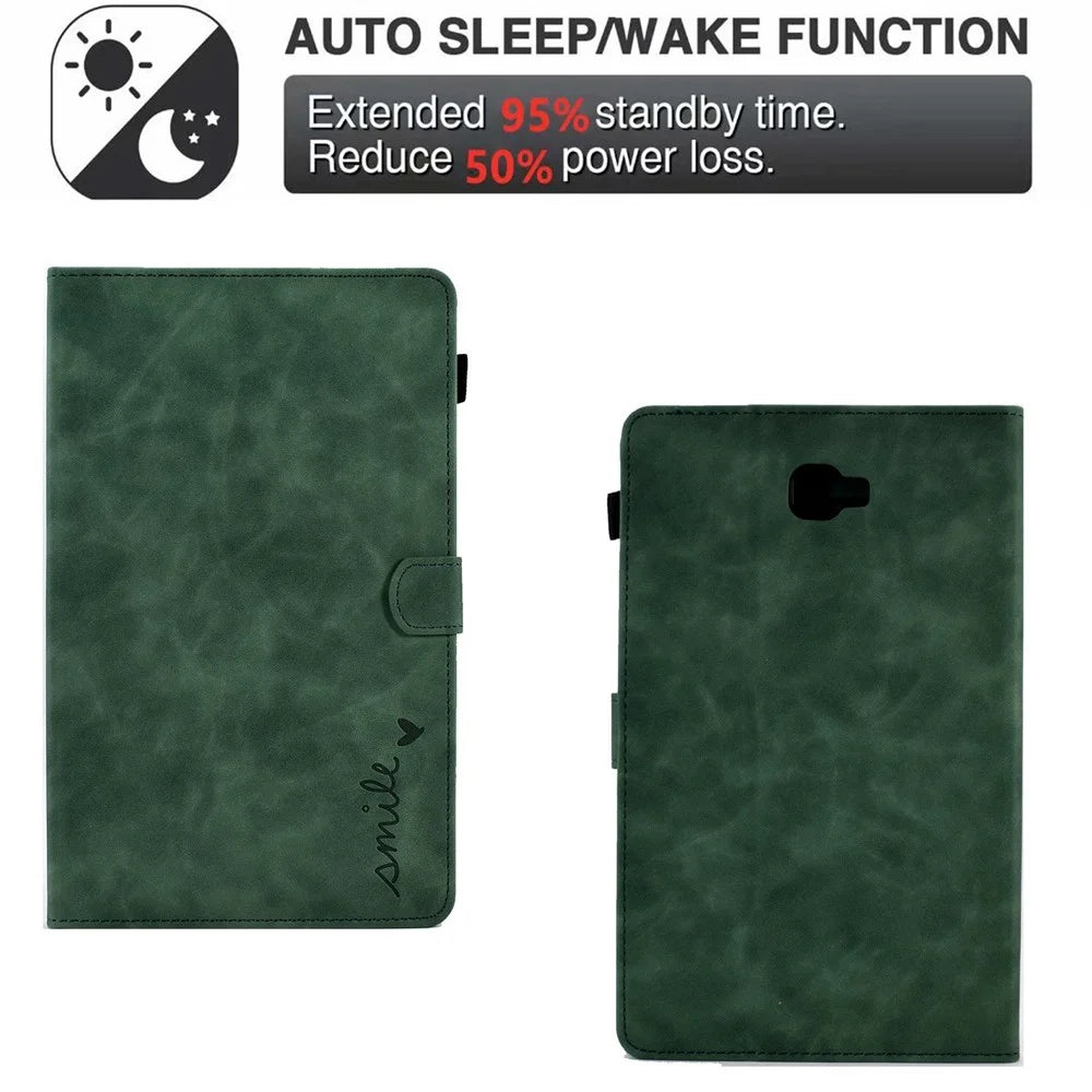 For Samsung Galaxy Tab A 10.1 (2016) T580 Smart Tablet Case Imprinted Pattern Leather Dustproof Solid Color Stand Cover with Card Slots - Green - 5