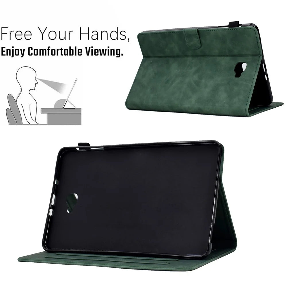 For Samsung Galaxy Tab A 10.1 (2016) T580 Smart Tablet Case Imprinted Pattern Leather Dustproof Solid Color Stand Cover with Card Slots - Green - 6