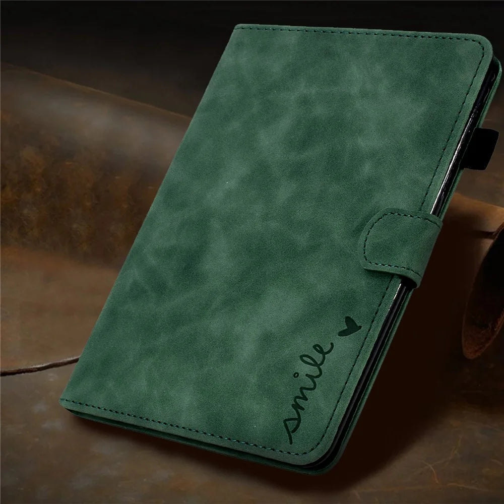 For Samsung Galaxy Tab A 10.1 (2016) T580 Smart Tablet Case Imprinted Pattern Leather Dustproof Solid Color Stand Cover with Card Slots - Green - 7