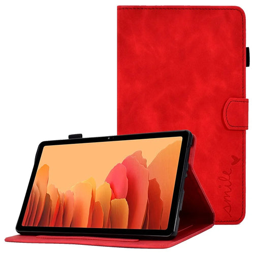 For Samsung Galaxy Tab A7 10.4 (2020) / (2022) T500 Anti-fading Imprinted Pattern Leather Tablet Case Solid Color Stand Cover with Card Slots - Red - 1