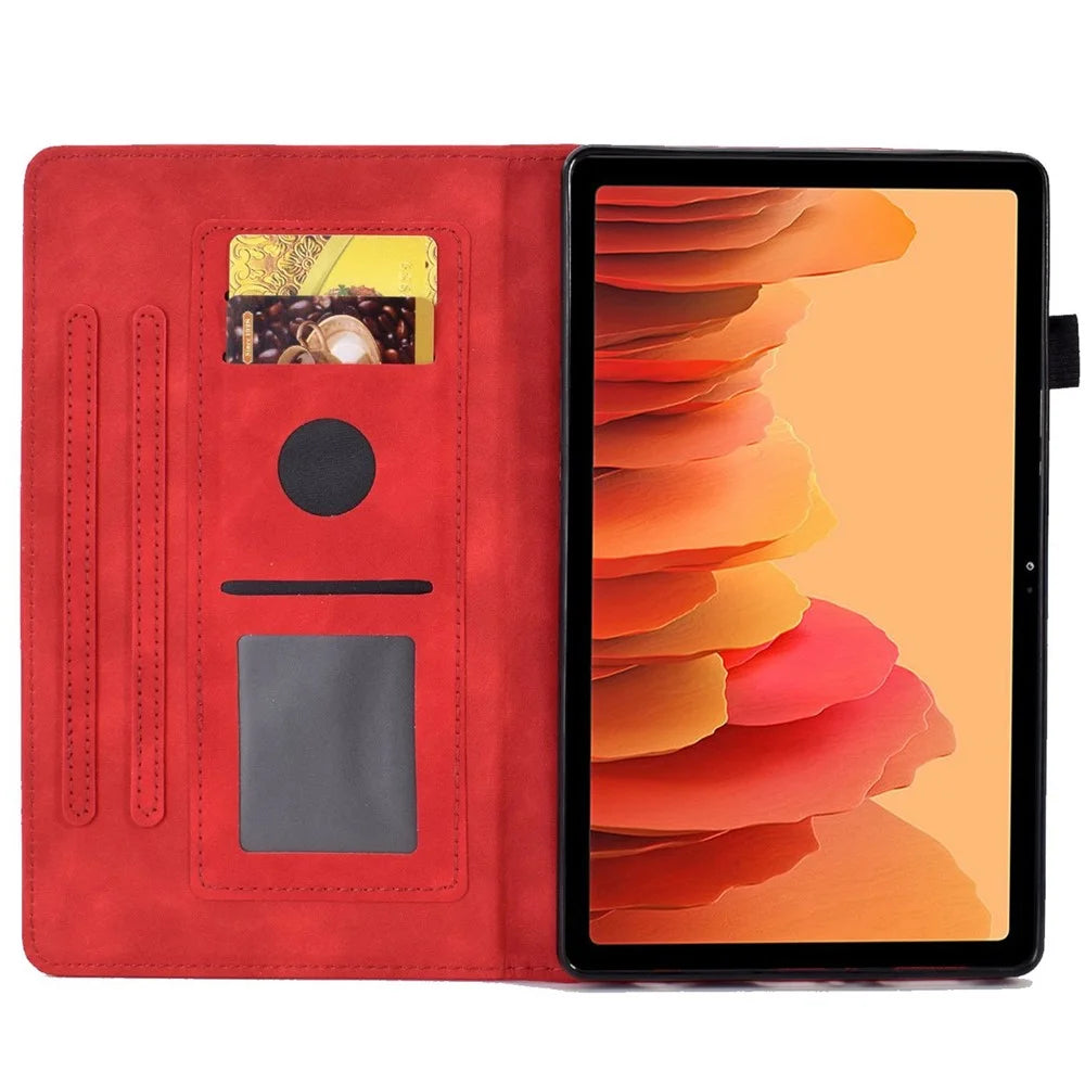 For Samsung Galaxy Tab A7 10.4 (2020) / (2022) T500 Anti-fading Imprinted Pattern Leather Tablet Case Solid Color Stand Cover with Card Slots - Red - 2