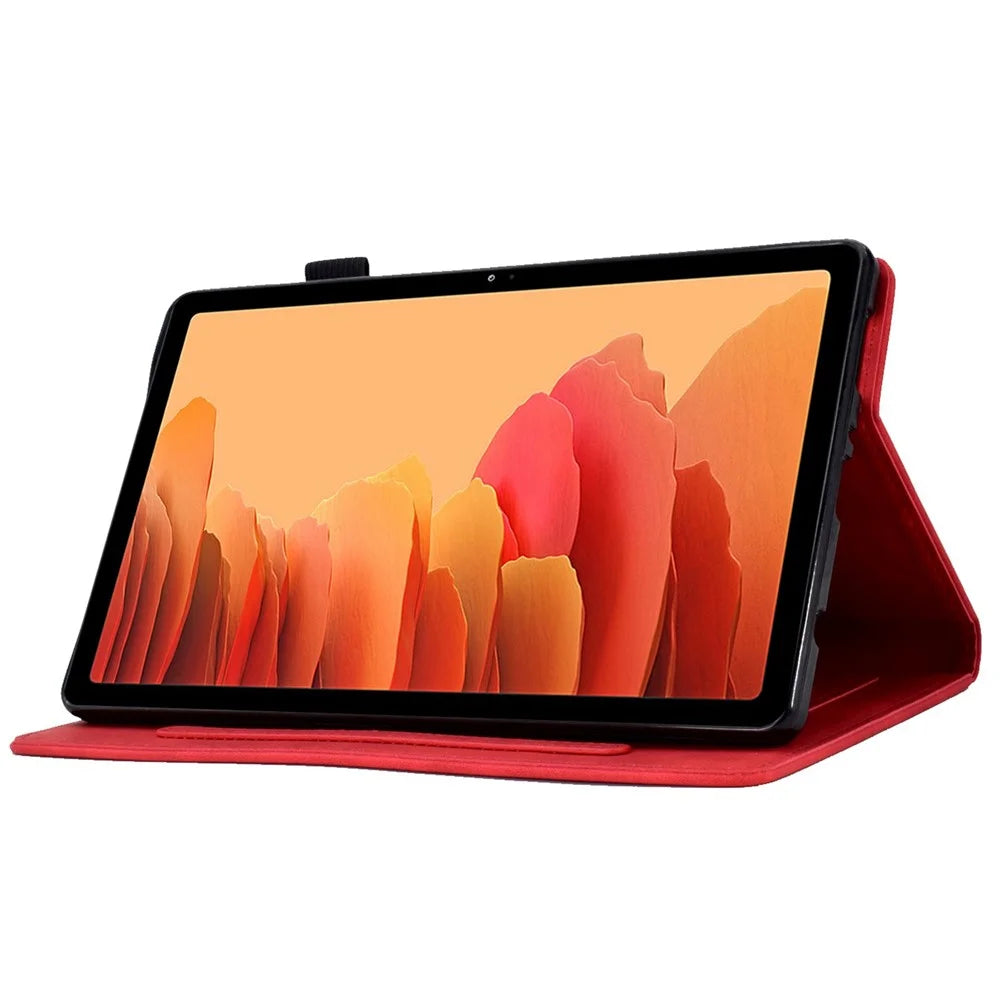 For Samsung Galaxy Tab A7 10.4 (2020) / (2022) T500 Anti-fading Imprinted Pattern Leather Tablet Case Solid Color Stand Cover with Card Slots - Red - 3