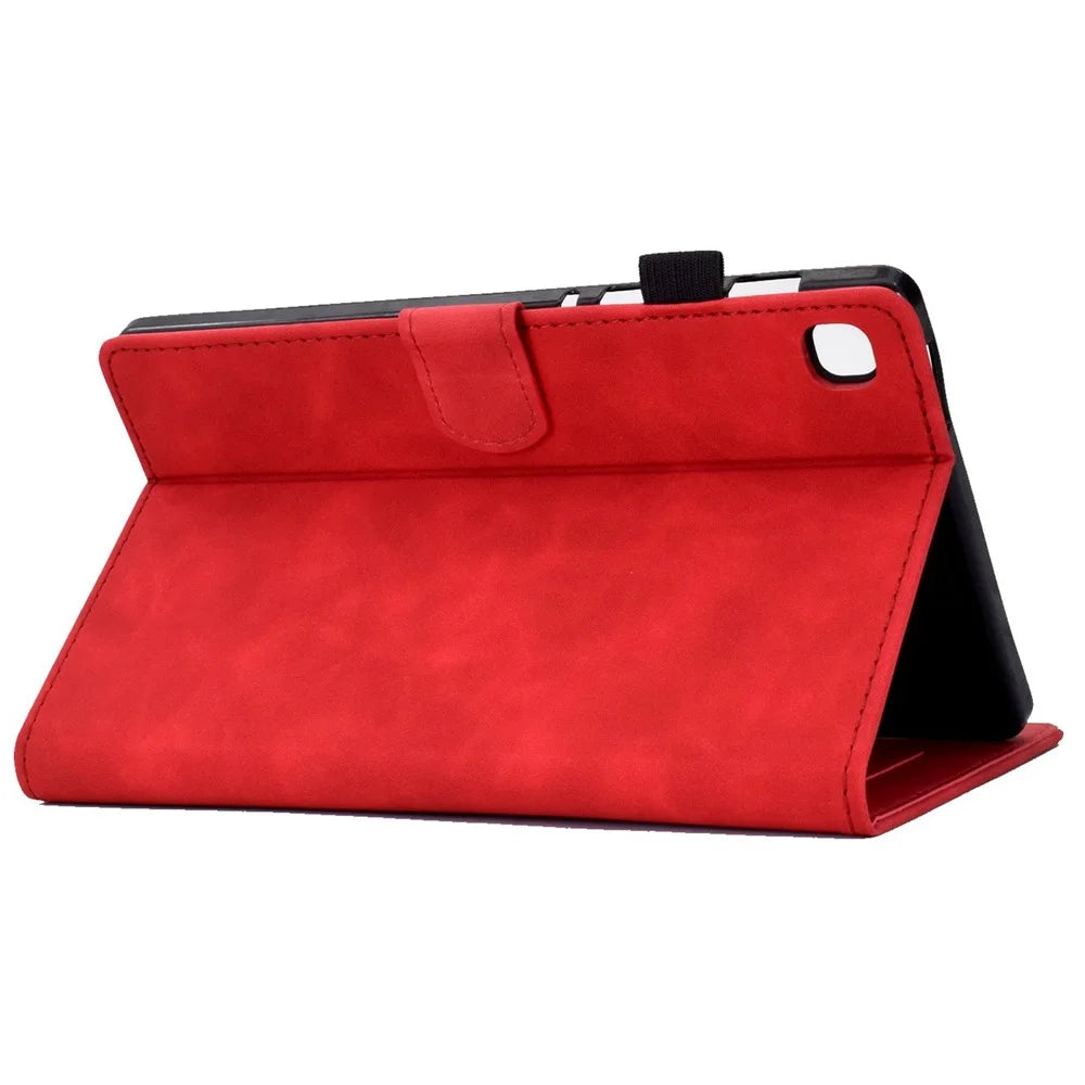 For Samsung Galaxy Tab A7 10.4 (2020) / (2022) T500 Anti-fading Imprinted Pattern Leather Tablet Case Solid Color Stand Cover with Card Slots - Red - 4