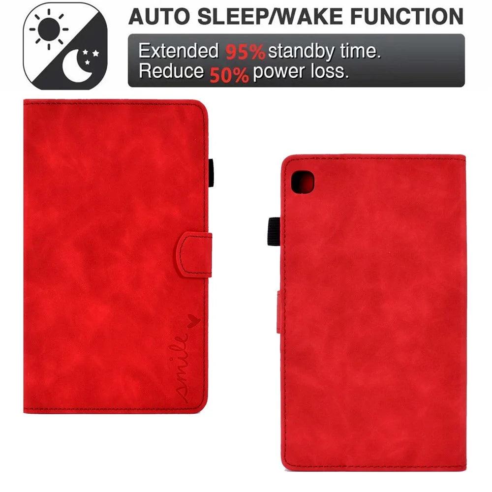 For Samsung Galaxy Tab A7 10.4 (2020) / (2022) T500 Anti-fading Imprinted Pattern Leather Tablet Case Solid Color Stand Cover with Card Slots - Red - 5