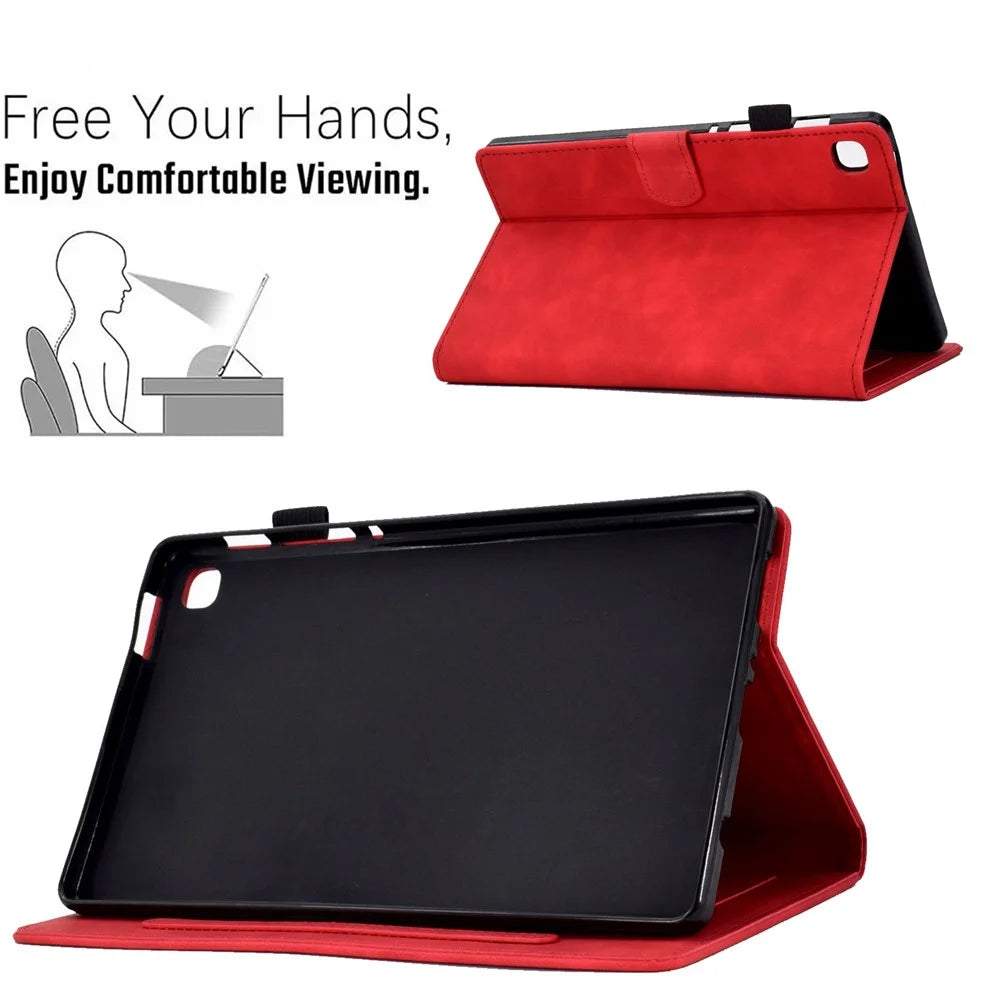 For Samsung Galaxy Tab A7 10.4 (2020) / (2022) T500 Anti-fading Imprinted Pattern Leather Tablet Case Solid Color Stand Cover with Card Slots - Red - 6