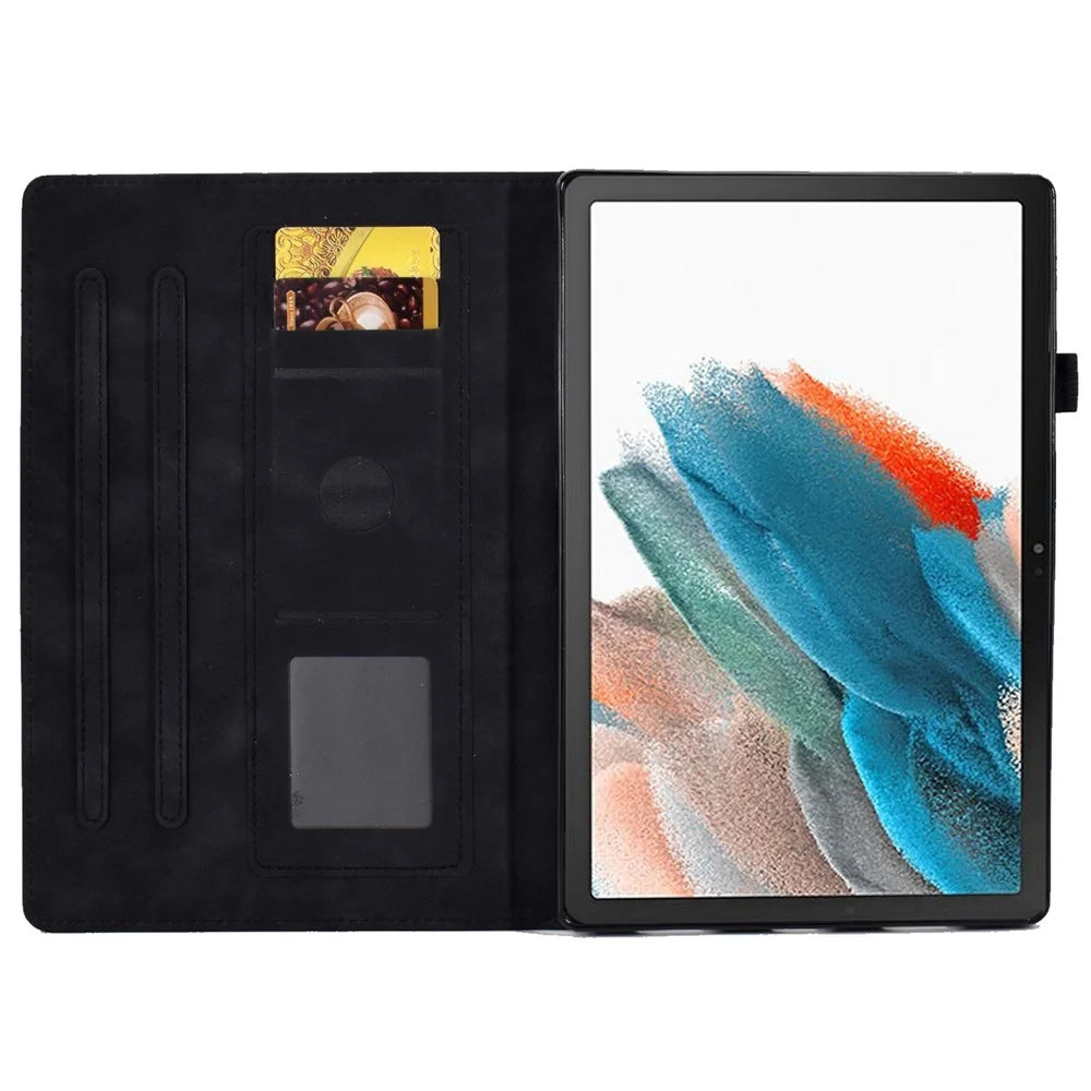 For Samsung Galaxy Tab A8 10.5 (2021) / (2022) SM-X200, SM-X205 Tablet Case Pattern Imprinted PU Leather Flip Folding Stand Shell Cover with Card Slots and Pencil Holder, Support Auto Sleep / Wake - Black - 2