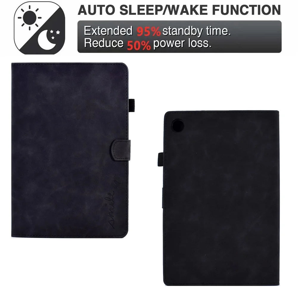 For Samsung Galaxy Tab A8 10.5 (2021) / (2022) SM-X200, SM-X205 Tablet Case Pattern Imprinted PU Leather Flip Folding Stand Shell Cover with Card Slots and Pencil Holder, Support Auto Sleep / Wake - Black - 5