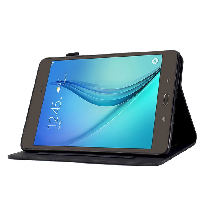 Full Protection Case for Samsung Galaxy Tab A 8.0 SM-T350 (2015), Supporting Stand Card Slots Imprinted Pattern Leather Tablet Cover Shell - Black - 3
