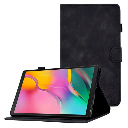 For Samsung Galaxy Tab A 10.1 (2019) SM-T510 PU Leather Tablet Case Card Slots Folio Stand Pattern Imprinted Cover with Pencil Holder, Auto Wake / Sleep - Black - 1