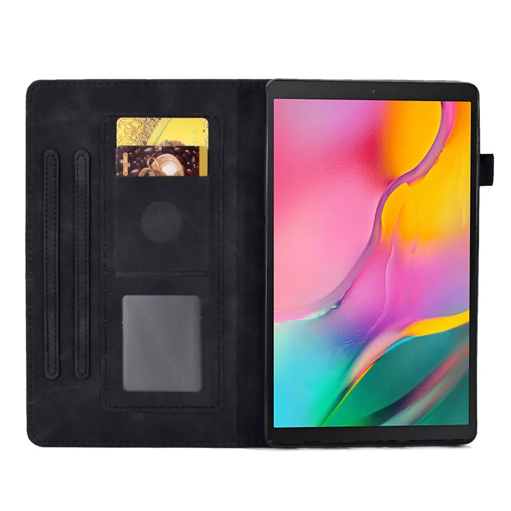 For Samsung Galaxy Tab A 10.1 (2019) SM-T510 PU Leather Tablet Case Card Slots Folio Stand Pattern Imprinted Cover with Pencil Holder, Auto Wake / Sleep - Black - 2