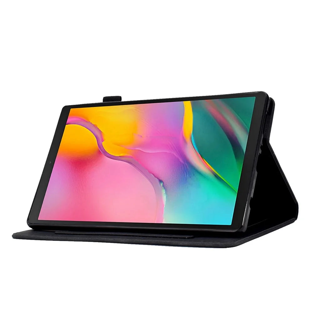 For Samsung Galaxy Tab A 10.1 (2019) SM-T510 PU Leather Tablet Case Card Slots Folio Stand Pattern Imprinted Cover with Pencil Holder, Auto Wake / Sleep - Black - 3
