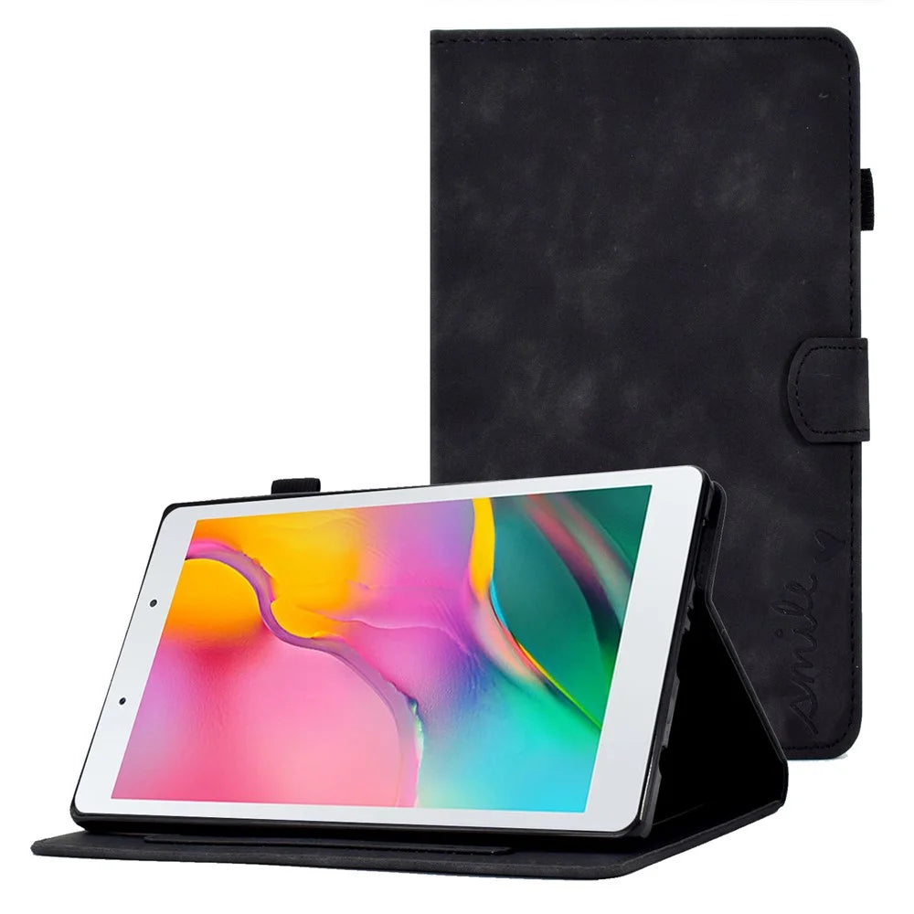 For Samsung Galaxy Tab A 8.0 (2019) SM-T290 (Wi-Fi) PU Leather Cards Slots Tablet Case Pattern Imprinted Folio Stand Magnetic Cover with Auto Wake / Sleep Function - Black - 1