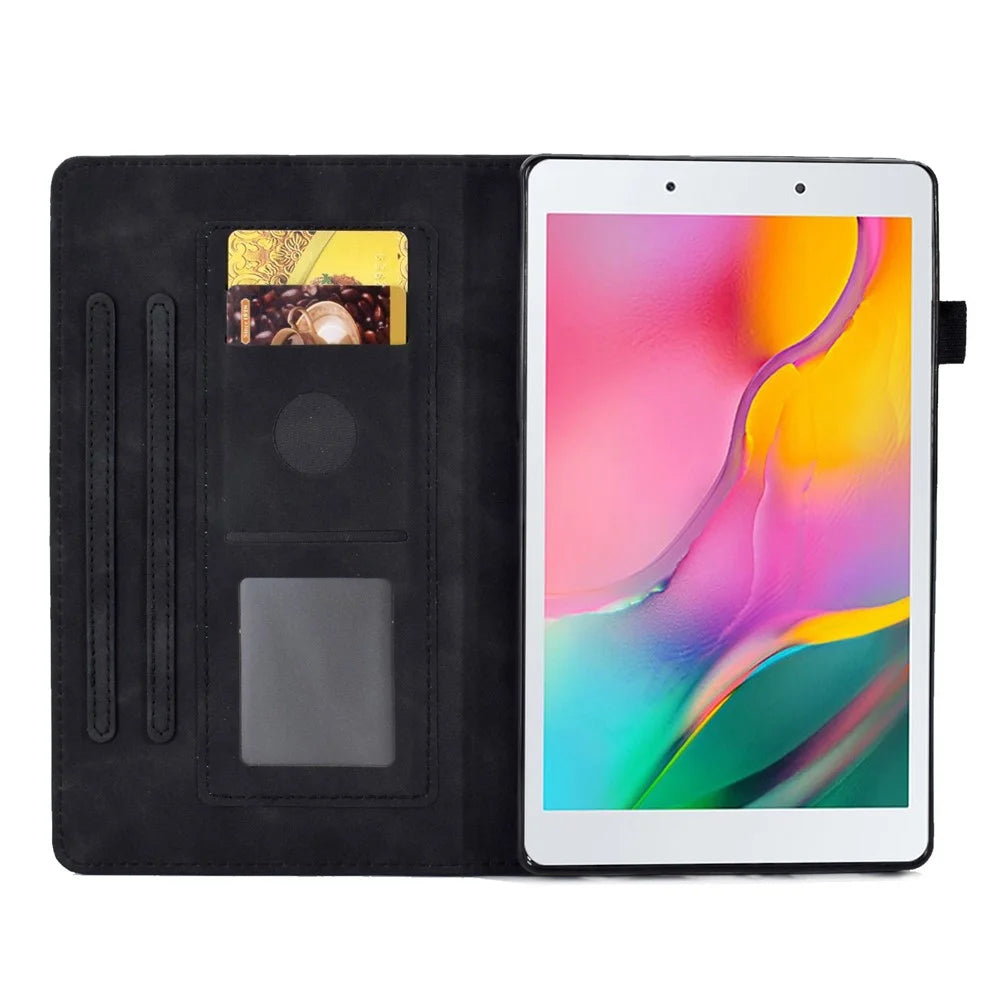 For Samsung Galaxy Tab A 8.0 (2019) SM-T290 (Wi-Fi) PU Leather Cards Slots Tablet Case Pattern Imprinted Folio Stand Magnetic Cover with Auto Wake / Sleep Function - Black - 2