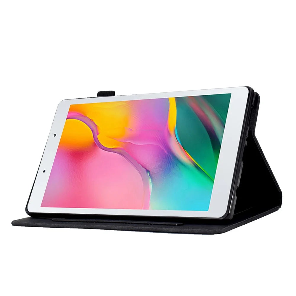 For Samsung Galaxy Tab A 8.0 (2019) SM-T290 (Wi-Fi) PU Leather Cards Slots Tablet Case Pattern Imprinted Folio Stand Magnetic Cover with Auto Wake / Sleep Function - Black - 3
