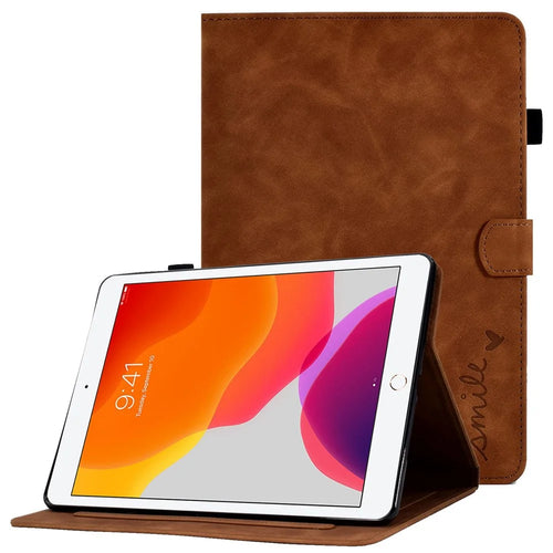 For iPad 10.2 (2019) / (2020) / iPad Air 10.5 inch (2019) PU Leather Stand Folio Smart  Case Pattern Imprinted Card Slots Tablet Cover with Pencil Holder - Brown - 1