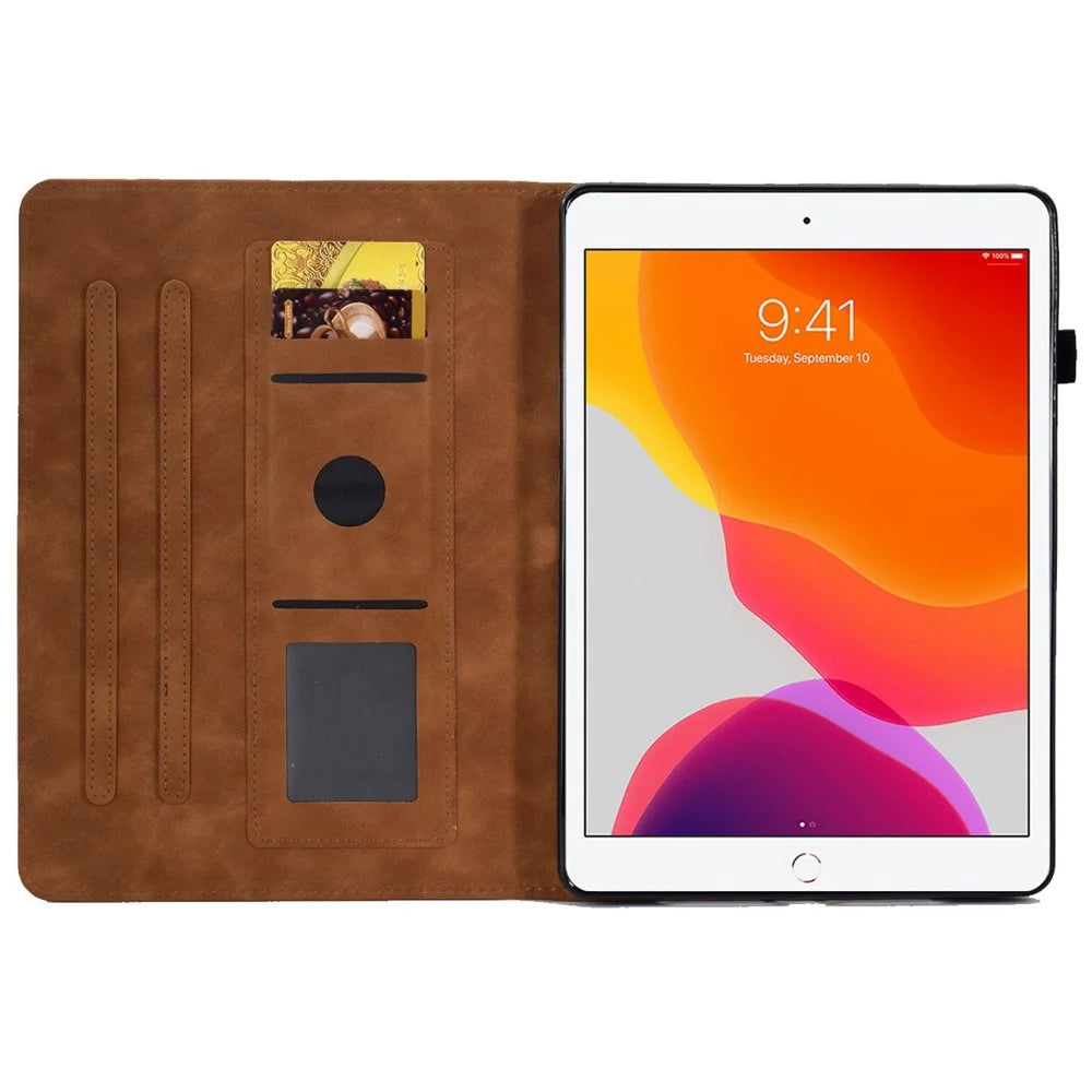 For iPad 10.2 (2019) / (2020) / iPad Air 10.5 inch (2019) PU Leather Stand Folio Smart  Case Pattern Imprinted Card Slots Tablet Cover with Pencil Holder - Brown - 2