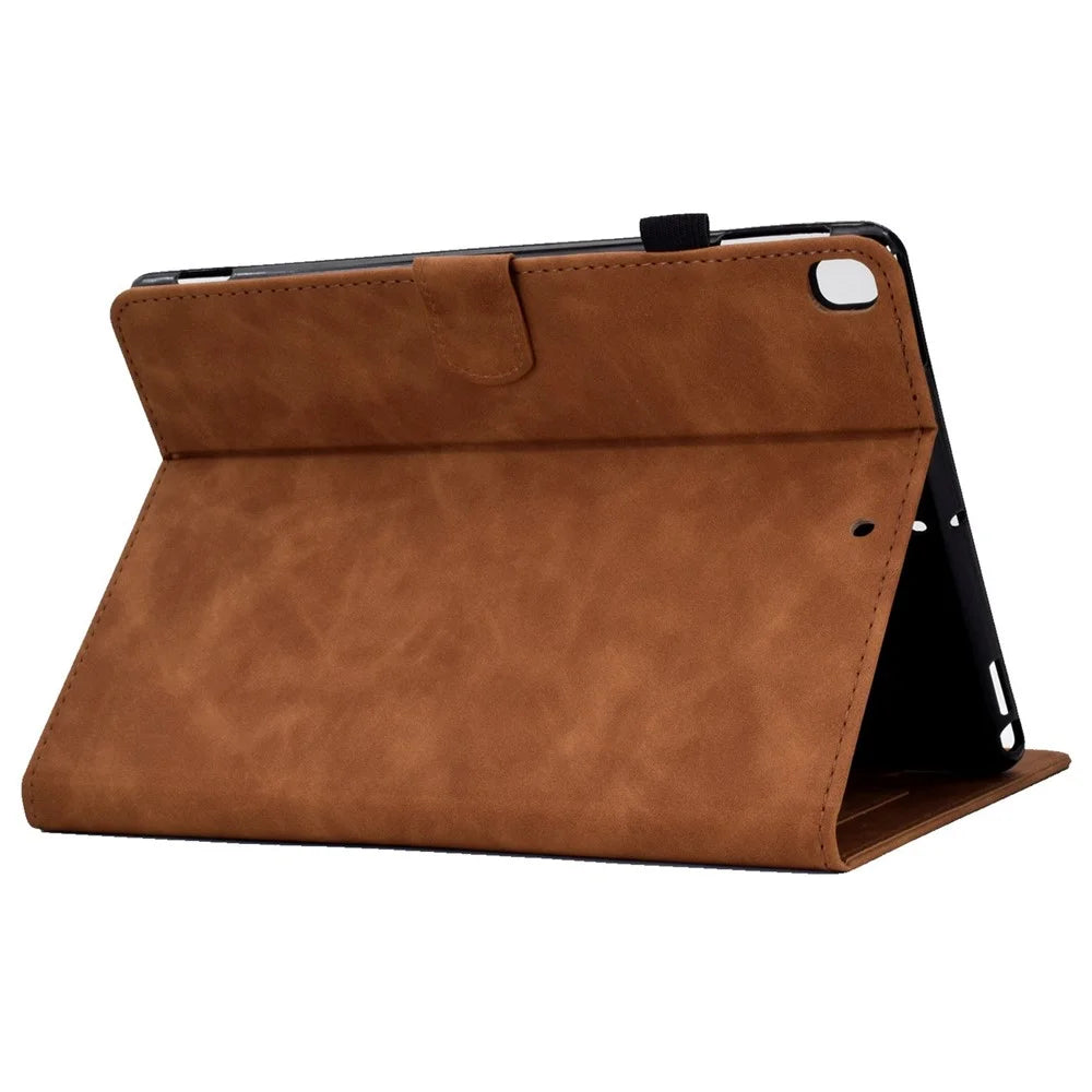 For iPad 10.2 (2019) / (2020) / iPad Air 10.5 inch (2019) PU Leather Stand Folio Smart  Case Pattern Imprinted Card Slots Tablet Cover with Pencil Holder - Brown - 4