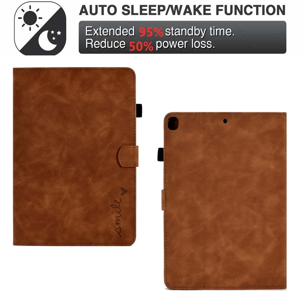 For iPad 10.2 (2019) / (2020) / iPad Air 10.5 inch (2019) PU Leather Stand Folio Smart  Case Pattern Imprinted Card Slots Tablet Cover with Pencil Holder - Brown - 5