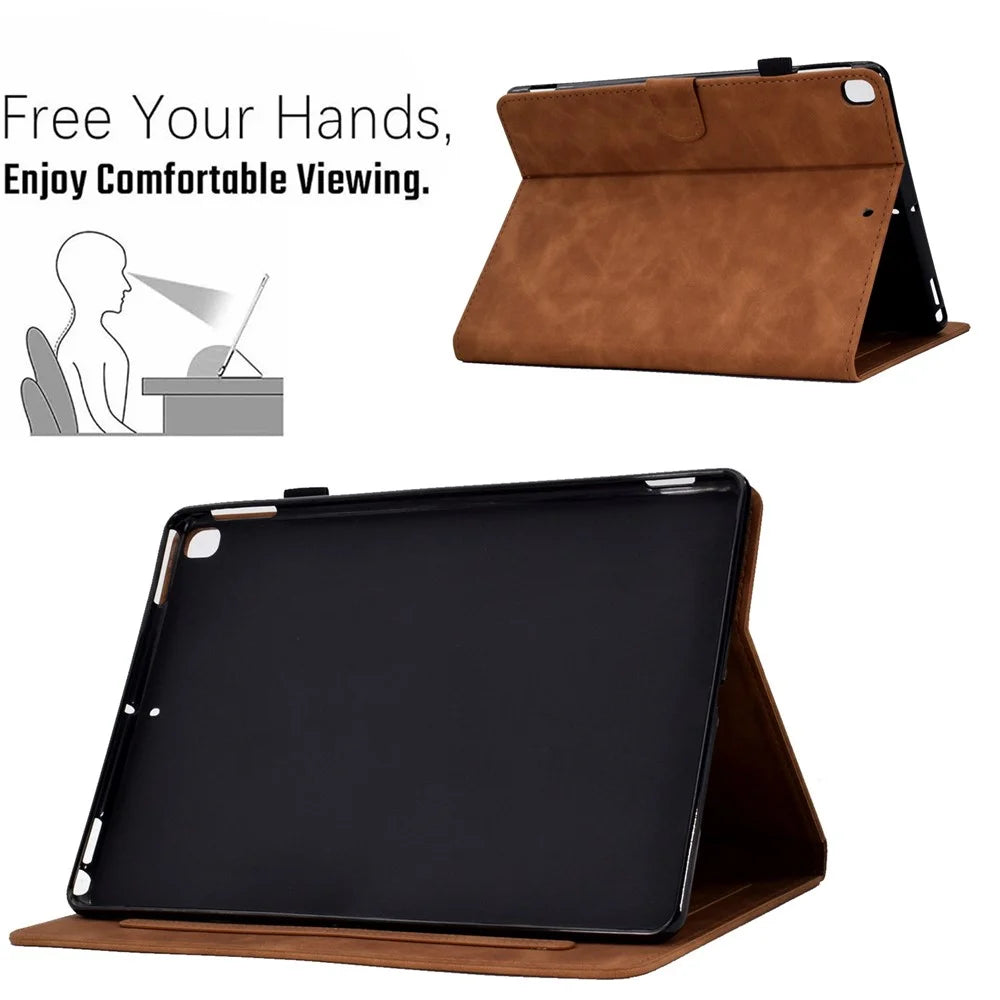 For iPad 10.2 (2019) / (2020) / iPad Air 10.5 inch (2019) PU Leather Stand Folio Smart  Case Pattern Imprinted Card Slots Tablet Cover with Pencil Holder - Brown - 6