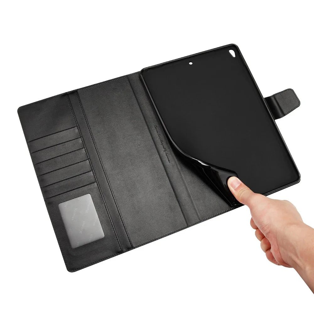 HANMAN Mill Series for iPad 10.2 (2021) / (2020) / iPad Air 10.5 inch (2019) / Pro 10.5-inch (2017) Foldable Stand Tablet Cover PU Leather Wallet Shockproof Case - Black - 4