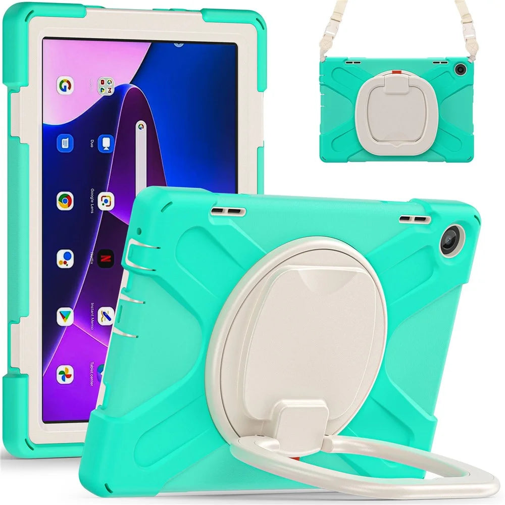 For Lenovo Tab M10 (Gen 3) TB-328FU / TB-328XU Rotary Kickstand Tablet Case PC + Silicone Anti-drop Hybrid Cover with Shoulder Strap - Mint Green - 2