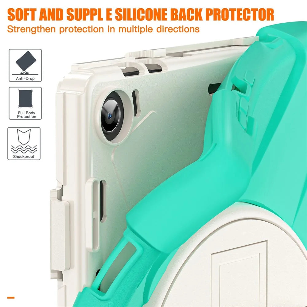 For Lenovo Tab M10 (Gen 3) TB-328FU / TB-328XU Kickstand 360 Degree Rotation Hand Strap Tablet Case PC + Silicone Protective Cover - Mint Green - 5