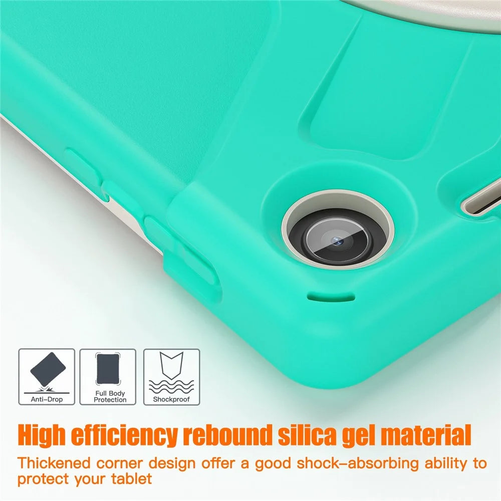 For Lenovo Tab M10 (Gen 3) TB-328FU / TB-328XU Kickstand 360 Degree Rotation Hand Strap Tablet Case PC + Silicone Protective Cover - Mint Green - 6