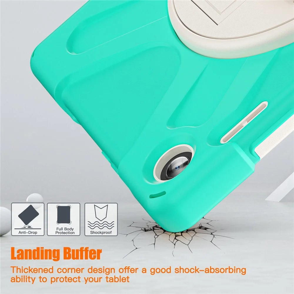 For Lenovo Tab M10 (Gen 3) TB-328FU / TB-328XU Kickstand 360 Degree Rotation Hand Strap Tablet Case PC + Silicone Protective Cover - Mint Green - 7