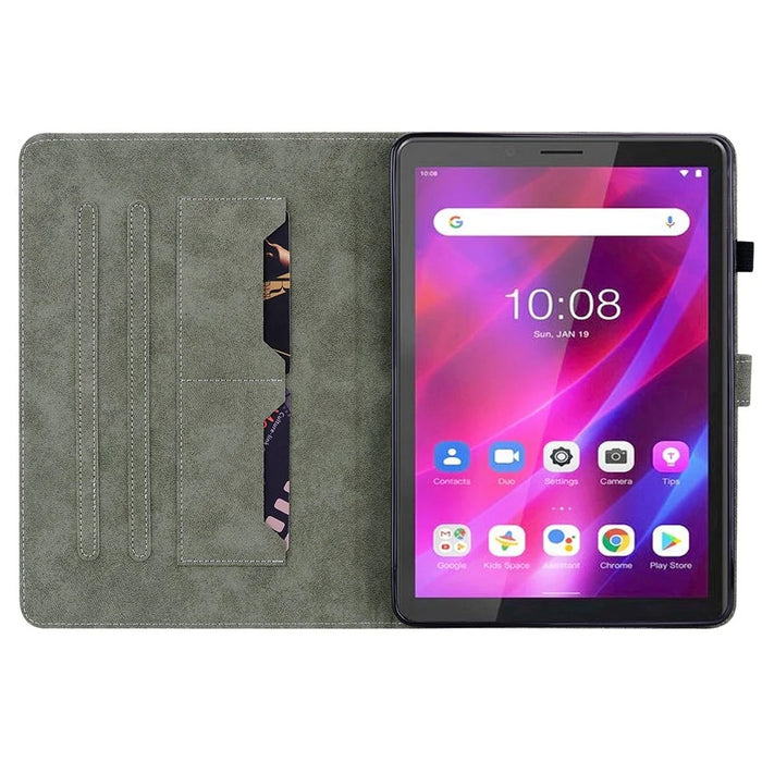 Cute Tiger Pattern Imprinted Case for Lenovo Tab M7 (3rd Gen), PU Leather Anti-scratch Stand Card Holder Cover - Green - 2