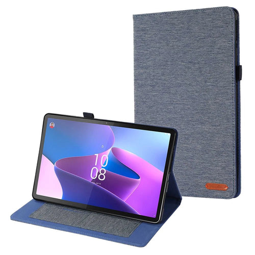 For Lenovo Tab P11 Pro Gen 2 Cloth Texture PU Leather Tablet Case Foldable Stand Card Holder Protective Cover - Blue - 1