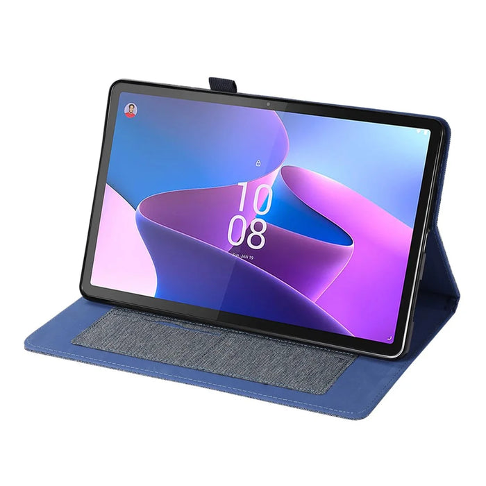 For Lenovo Tab P11 Pro Gen 2 Cloth Texture PU Leather Tablet Case Foldable Stand Card Holder Protective Cover - Blue - 3