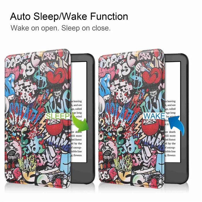 For Amazon Kindle 6 inch (2024) / (2022) PU Leather + PC Protective Case Pattern Printing Auto Sleep / Wake E-Reader Cover - Graffiti - 5