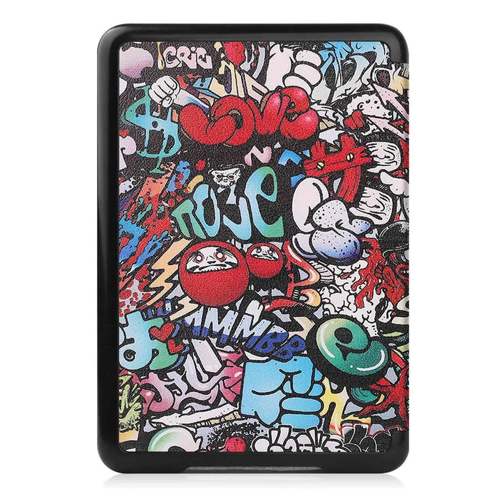 For Amazon Kindle 6 inch (2024) / (2022) PU Leather + PC Protective Case Pattern Printing Auto Sleep / Wake E-Reader Cover - Graffiti - 6
