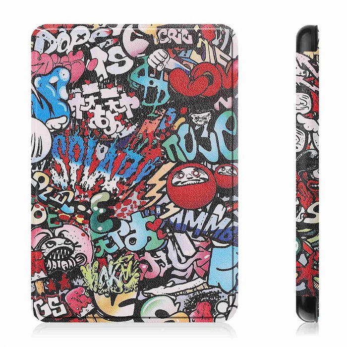 For Amazon Kindle 6 inch (2024) / (2022) PU Leather + PC Protective Case Pattern Printing Auto Sleep / Wake E-Reader Cover - Graffiti - 7