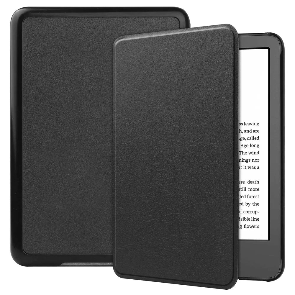 For Amazon Kindle 6 inch (2024) / (2022) Solid Color PU Leather Cover Auto Sleep / Wake Anti-Scratch E-Reader Case - Black - 1