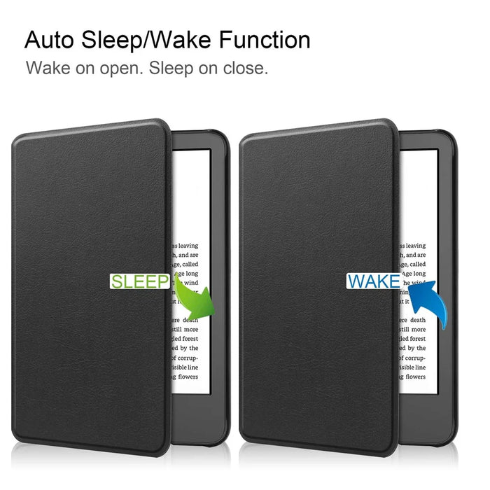 For Amazon Kindle 6 inch (2024) / (2022) Solid Color PU Leather Cover Auto Sleep / Wake Anti-Scratch E-Reader Case - Black - 4